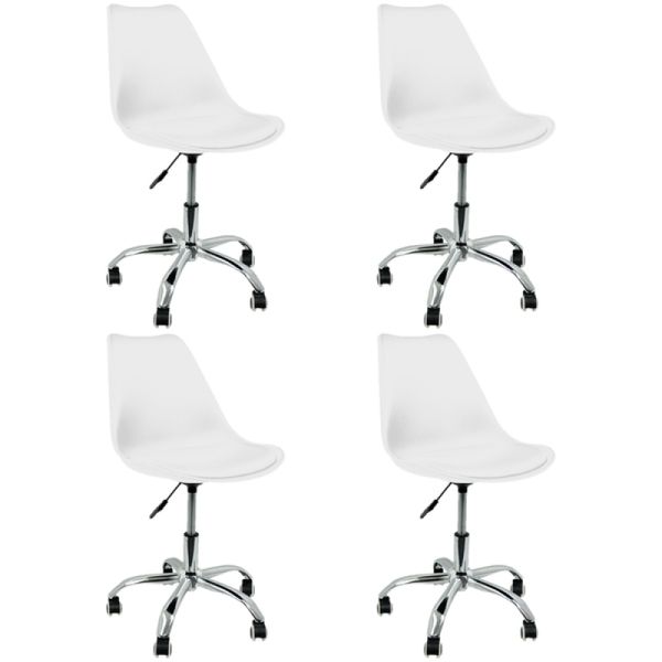 Kit 4 Cadeira Leda Giratória com Almofada e Rodízios Branco