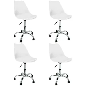 Kit 4 Cadeira Leda Giratória com Almofada e Rodízios Branco