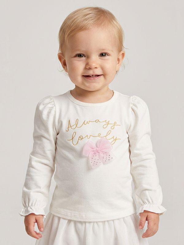 Blusa Cotton Manga Longa Infantil Para Menina- OFF WHITE 3
