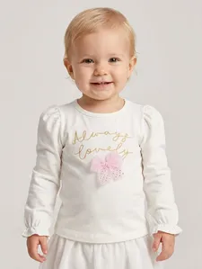 Blusa Cotton Manga Longa Infantil Para Menina- OFF WHITE 3