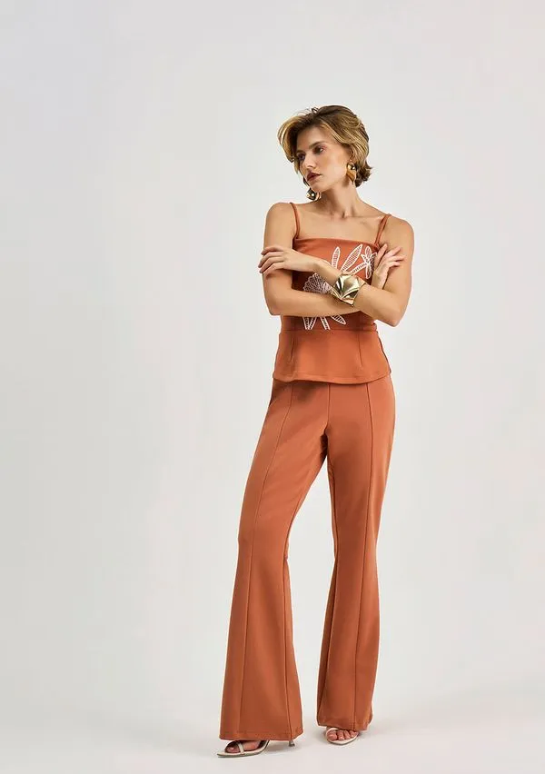 Calça Iódice Flare Alta Marrom 38