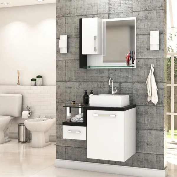Conjunto Balcão C-cuba Q32 E Espelheira Legno 630 Branco Chess C-nogal Branco Chess C-preto ônix