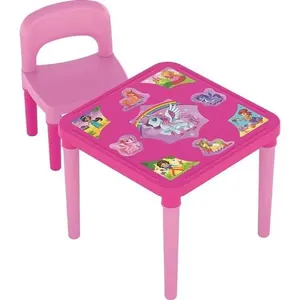 Conjunto Mesinha e Cadeira Infantil Unicórnio com Adesivos e Espaço Lateral GGB Plast Conjunto Mesinha e Cadeira Infantil Unicórnio com Adesivos GGB Plast