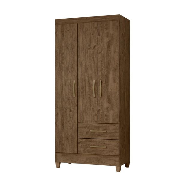 Guarda Roupa Roupeiro Lima 3 Portas 2 Gavetas e 4 Prateleiras Moval Castanho