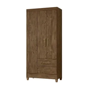 Guarda Roupa Roupeiro Lima 3 Portas 2 Gavetas e 4 Prateleiras Moval Castanho