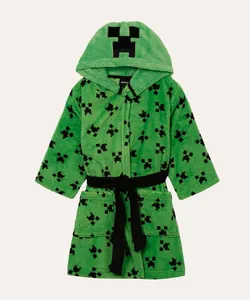 roupão de pelúcia infantil com capuz minecraft verde P