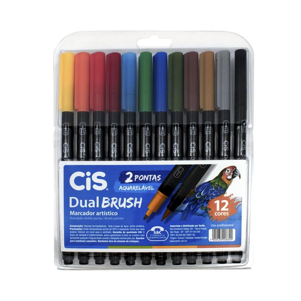Marcador Artístico Cis Dual Brusch Aquarelável com 12 Cores Vibrantes