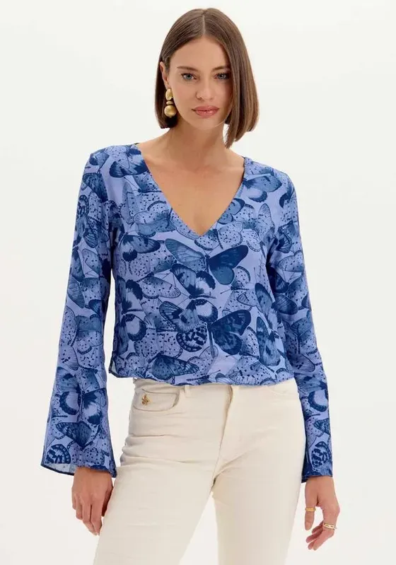Blusa Decote V Azul P