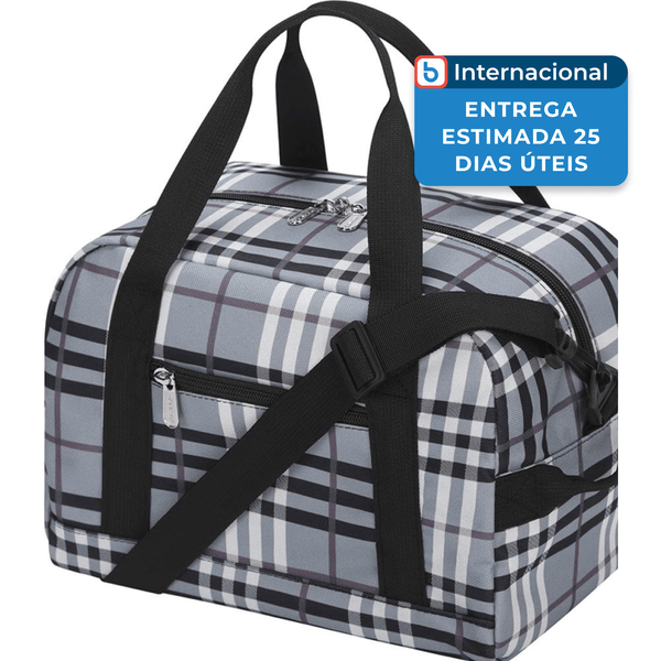 Bolsa Esportiva Unissex Para Viagem Apenze Xadrez Cinza/Branco A-MBI