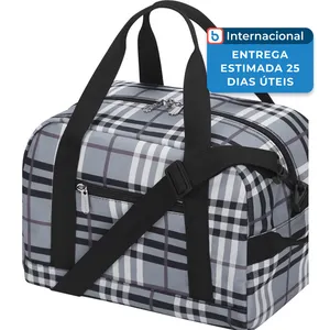 Bolsa Esportiva Unissex Para Viagem Apenze Xadrez Cinza/Branco A-MBI