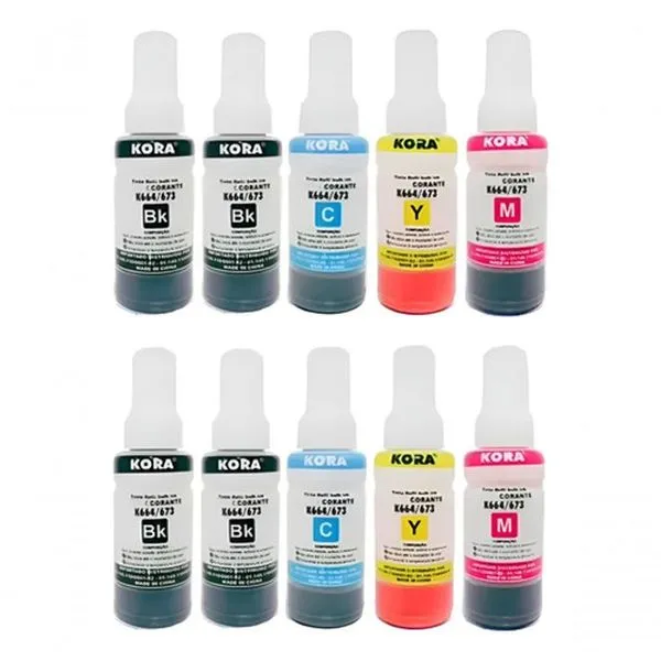 Kit Refil de Tinta para Impressora T664 com 10 Refis Alta Qualidade e Secagem Instantânea Preto Amarelo Ciano Magenta Kit Refil de Tinta para Impressora T664 com 10 Refis Alta Qualidade Preto Amarelo Ciano Magenta Kora