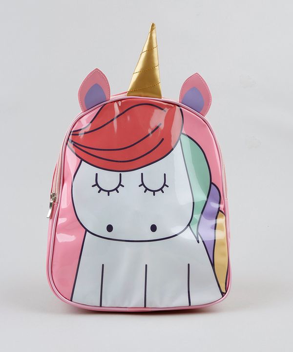 Mochila Infantil Unicórnio com Orelha e Chifre Rosa Único