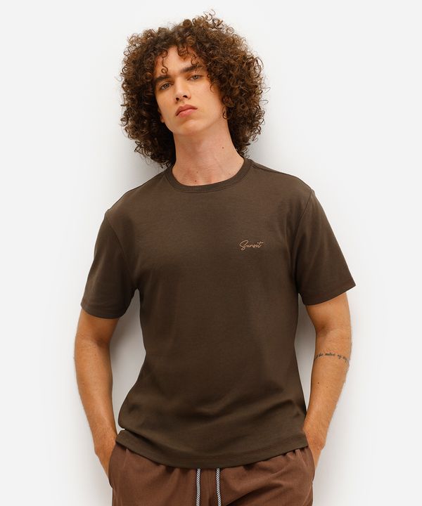 camiseta masculina com bordado marrom GG