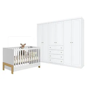 Berço Americano Mini Cama Fantasia Branco Acetinado - Qmovi E Guarda Roupa Casal Americano 6 Portas Branco Hp - Henn