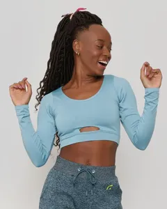 Top Fitness Feminino Manga Longa Fitter Azul G
