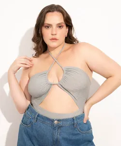 body plus size alça cruzada recorte mindset prataeado GG4