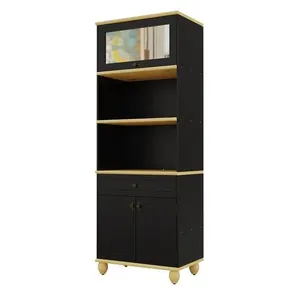 Torre Quente Retrô 3 Portas 1 Gaveta MDF e Madeira Maciça 80cm Preto Marfim Móveis Retrô Torre Quente Retrô 3 Portas 1 Gaveta MDF e Madeira Maciça 80cm Preto Marfim