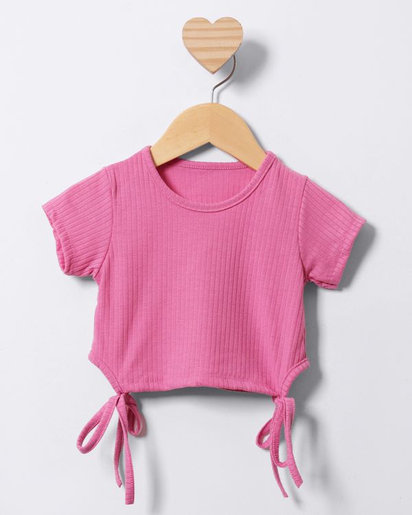Blusa Bebê Canelada Cropped Manga Curta Rosa 3