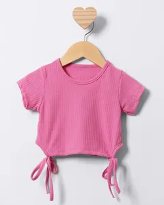 Blusa Bebê Canelada Cropped Manga Curta Rosa 3