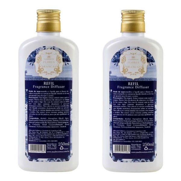 KIT 2 Refil Difusor de Ambiente Flores Brancas Madressenza 250ml Branco