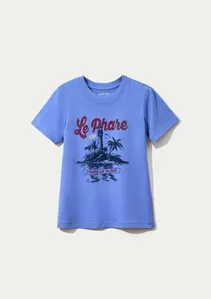 Blusa Infantil Menina Manga Curta Com Estampa - Azul 010