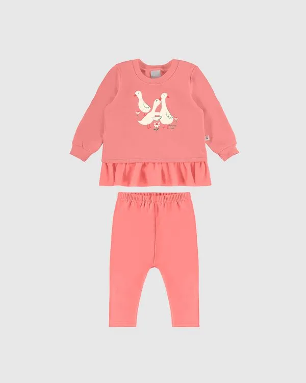 Conjunto Infantil Menina Blusão Com Tule Em Moletom Flanelado Malwee Kids Rosa - 1