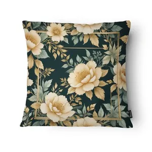 Capa Almofada Floral FL2454 Microfibra Fundo Verde 43x43cm FL2454 - Tuti Gottô
