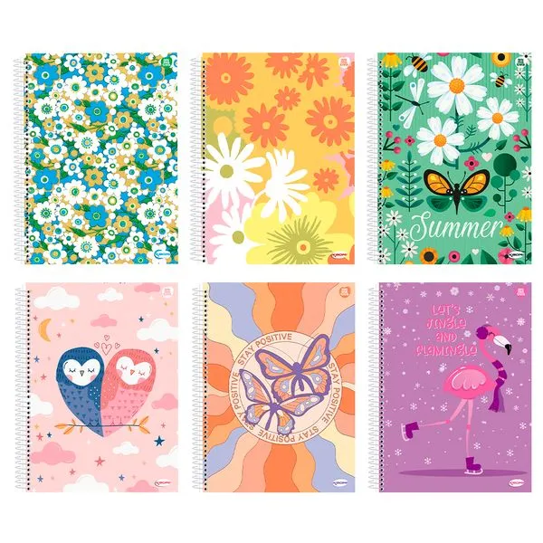 Caderno Universitário Espiral Capa Dura Kbom Feminino 1 Matéria 96 Folhas Sortido 10156 - Animativa
