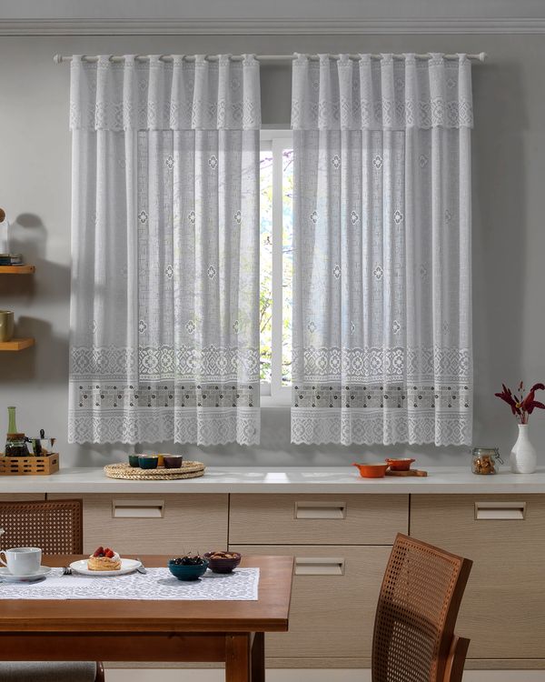 Cortina De Cozinha Valencia 200cmX120cm Estampa Café Branca UN