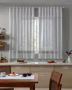 Cortina De Cozinha Valencia 200cmX120cm Estampa Café Branca UN