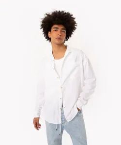 camisa oversized oxford com bolso manga longa off white GG