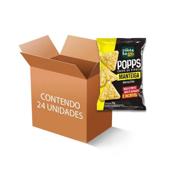 Popps Chips de Pipoca Manteiga Roots to go contendo 24 unidades de 35g