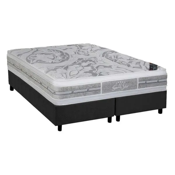 Cama Box Queen: Colchão Molas Castor Pocket Super Luxo Látex Plush Double Face + Base Gray(158X198)