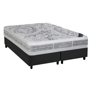 Cama Box Queen: Colchão Molas Castor Pocket Super Luxo Látex Plush Double Face + Base Gray(158X198)