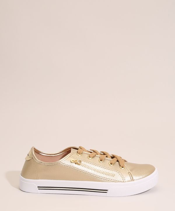 Tênis Feminino Dourado com Zíper Lateral Moleca Dourado 36