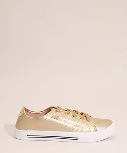 Tênis Feminino Dourado com Zíper Lateral Moleca Dourado 35