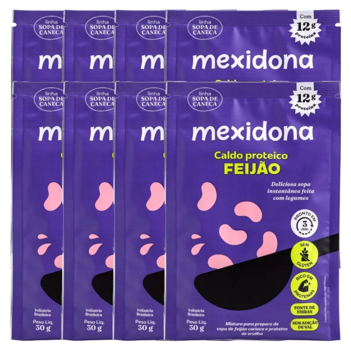 Sopa de Caneca Proteica de Feijão Sem Glúten, Vegana Mexidona contendo 8 porções de 30g cada