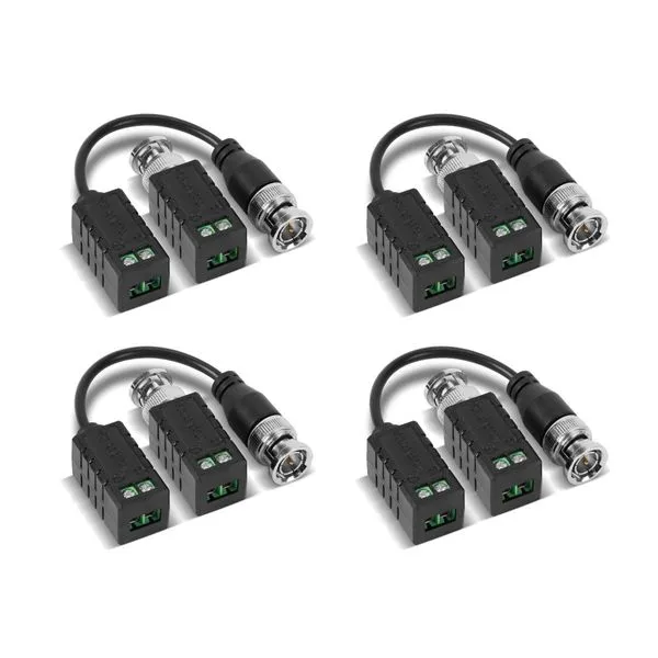 Kit 04 Balun Passivo Transmissor De Vídeo Cftv 4K Com Borne Intelbras VB 500 P Acessório Conector Para Câmeras De Segurança