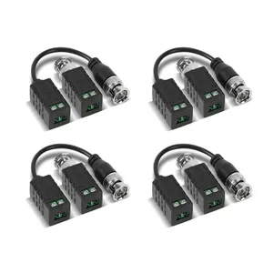 Kit 04 Balun Passivo Transmissor De Vídeo Cftv 4K Com Borne Intelbras VB 500 P Acessório Conector Para Câmeras De Segurança