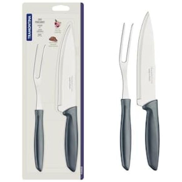 Conjunto Faca Chef e Garfo Trinchante Tramontina Plenus Cinza - 2 Peças