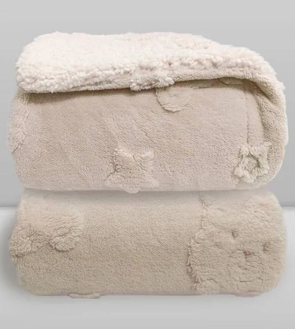 Cobertor Sherpa com Relevo Urso 90x110cm Bege