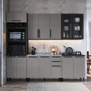 Cozinha Modulada Completa Fidelitá Mônaco 5 Peças 270cm 13 Portas 2 Gavetas Sem Tampo Chumbo/titânio