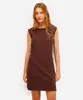 vestido curto decote redondo - marrom PP