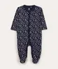 macacão infantil floral manga longa com pezinho azul marinho 12-18