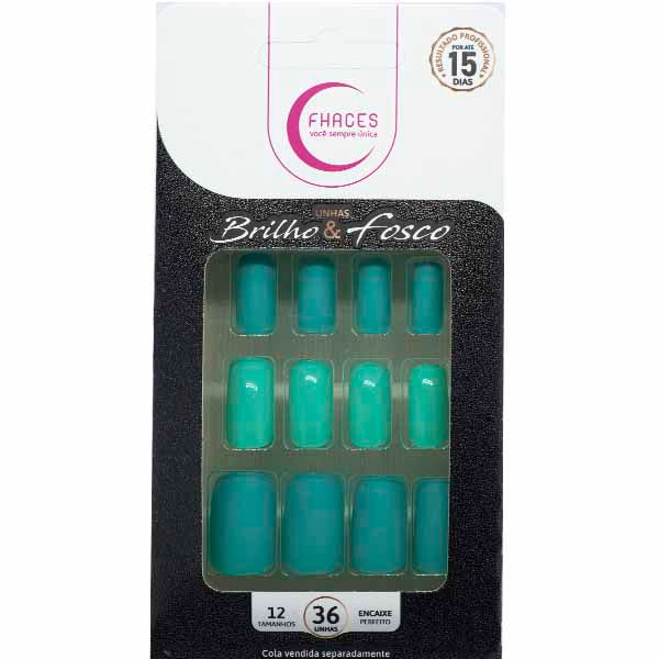Unhas Postiças Fhaces Brilho e Fosco Azul Piscina UNHAS POST FHACES BR