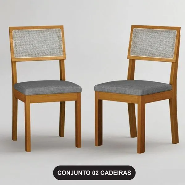 Kit 2 Cadeiras para Mesa de Jantar Flora em MDF Revestimento em Linho Cinza Leifer Móveis Kit 2 Cadeiras de Jantar Flora MDF Tecido Linho Cinza Leifer Móveis