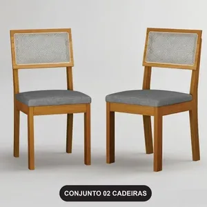 Kit 2 Cadeiras para Mesa de Jantar Flora em MDF Revestimento em Linho Cinza Leifer Móveis Kit 2 Cadeiras de Jantar Flora MDF Tecido Linho Cinza Leifer Móveis
