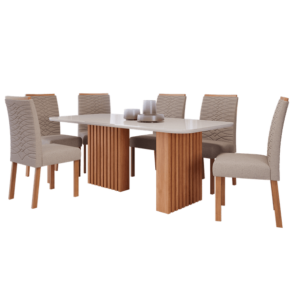 Mesa com 6 Cadeiras Ester Clarice Tecido Linho Bege - Cimol