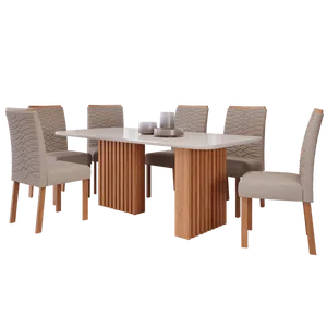 Mesa com 6 Cadeiras Ester Clarice Tecido Linho Bege - Cimol