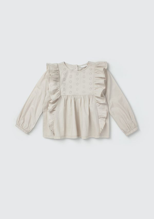 Blusa Bata Infantil Menina Toddler Com Babados - Bege 001
